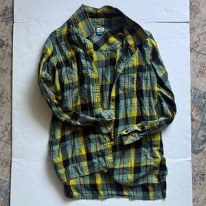 Kavu Flannel Plaid Button-Up Shirt in Yellow and Green